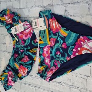 NWT 2 PCS TRINA TURK HI WAIST REVERSIBLE INDIA GARDEN BIKINI SIZE 6